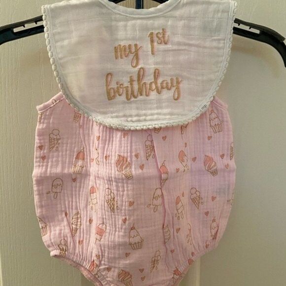 Mud Pie Baby Girls My First Birthday Ice Cream Romper Bib Size 9-12 Months NWT - Picture 1 of 6